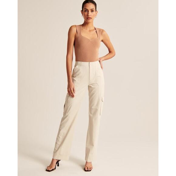 Abercrombie & Fitch High-Rise Relaxed Cargo Straight Leg Utility Pants Cream 29 - Picture 6 of 14